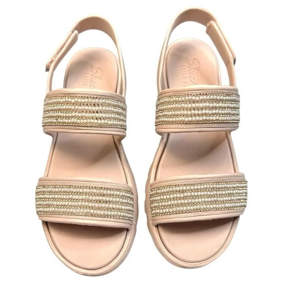 Skechers Foamies Footsteps Blush Sandal Sz 8 “How Extra” Pearl Sparkle Luxe Foam - Picture 4 of 13